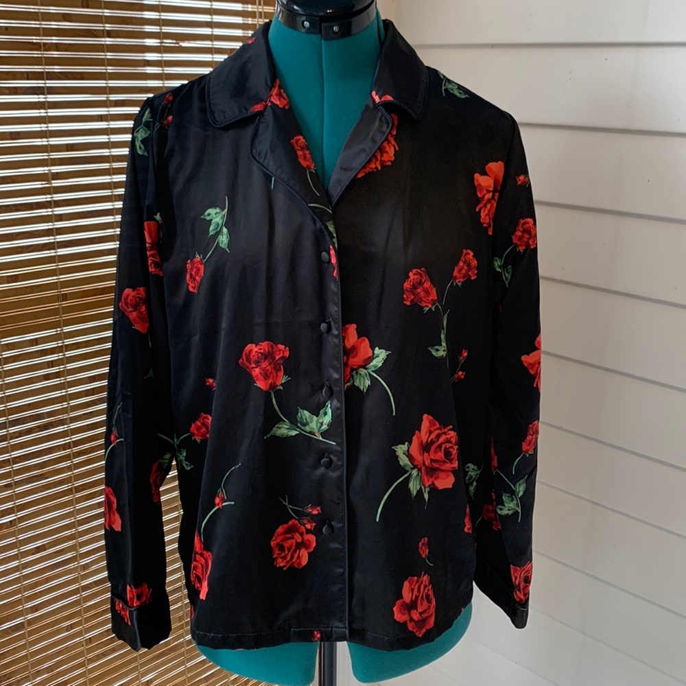 3 piece Black and red rose print pajama set, S, NWOT